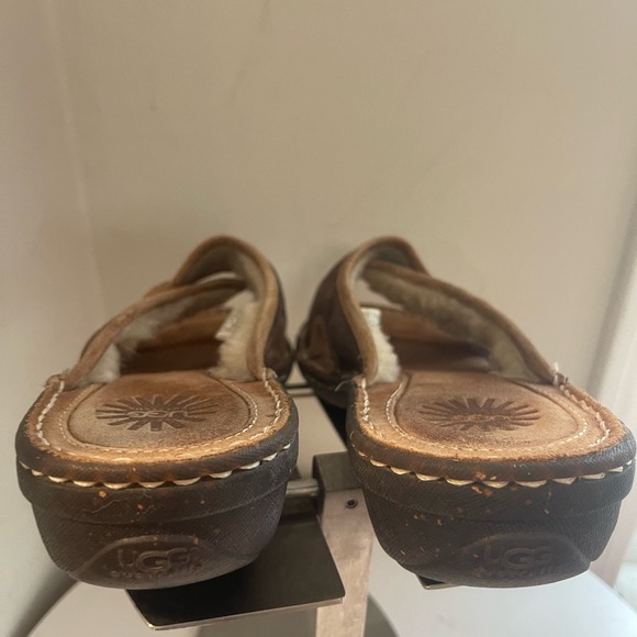 UGG Women.s 1793 KALAMA BROWN LEATHER LINED COMFORT SLIP ON WEDGE HEEL SANDALS 8 - Picture 5 of 6